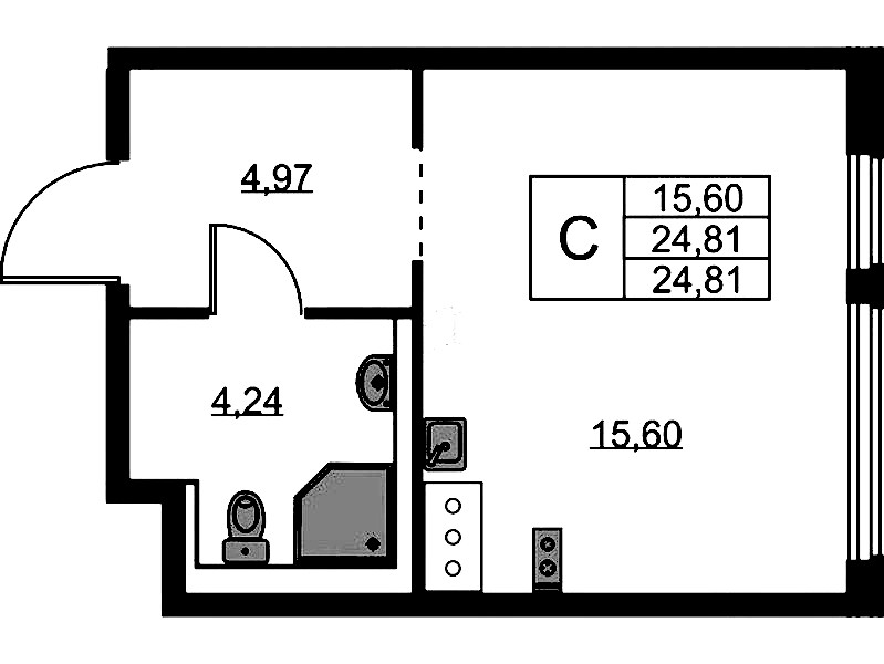 Квартира студия 24.81 м², 6/11 эт., ЖК «Новое Колпино»